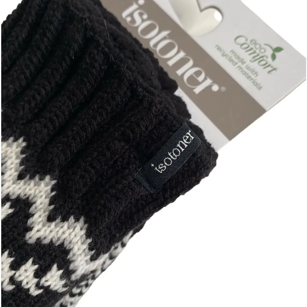 NWT Isotoner Adult Snowflake Knit Gloves One Size Black NEW